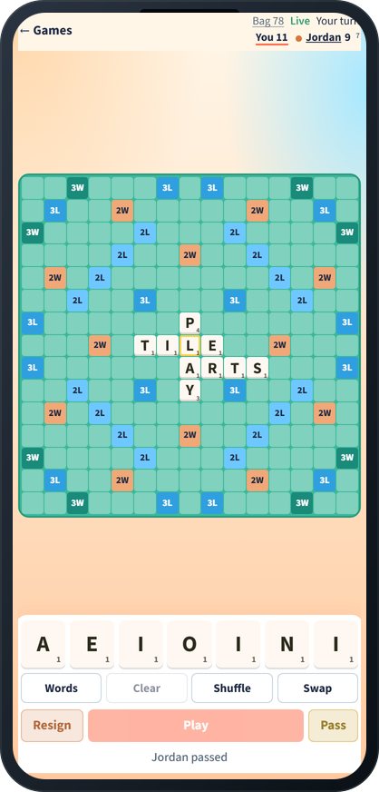 Racketile game board on a phone